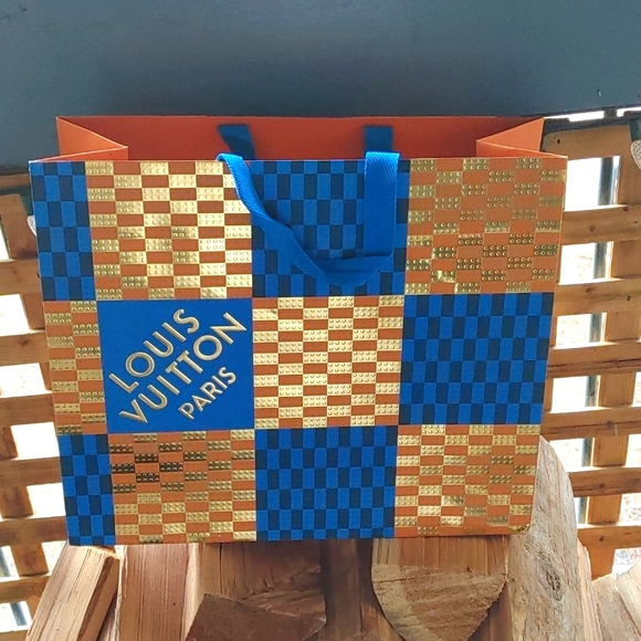 Authentic orange, gold, and blue Louis Vuitton holiday gift bag 15.6 X 13.25 X 6 - Picture 1 of 4